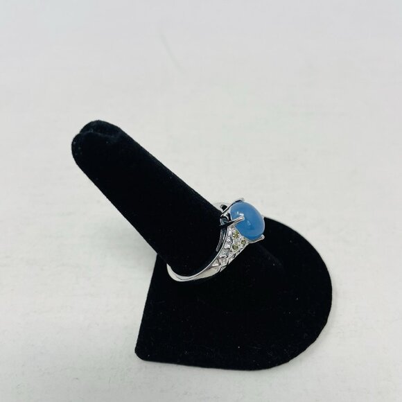 Karis Size 10 Burmese Blue Jade Simulated Peridot Platinum Bond Brass Ring 5029 - Picture 3 of 6